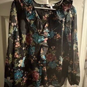 Lauren Conrad Sheer Floral Peasant Blouse with Ruffles